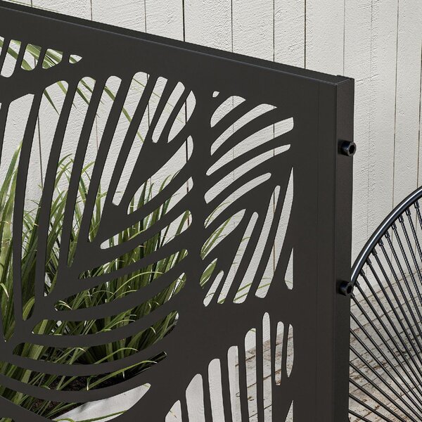 VivaGarden Paravento da Esterno Decorativo in Acciaio Traforato con Design a Foglie 122x198 cm colore Nero