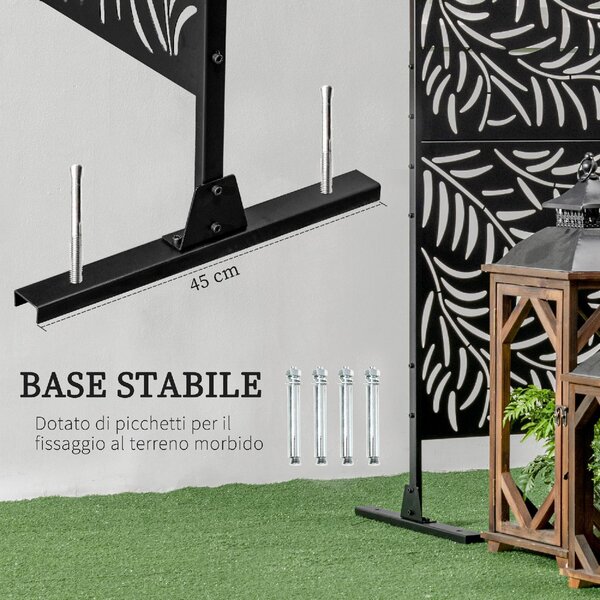 VivaGarden Paravento da Esterno in Acciaio con Motivi a Salice e 2 Piedini 122x45x198 cm colore Nero