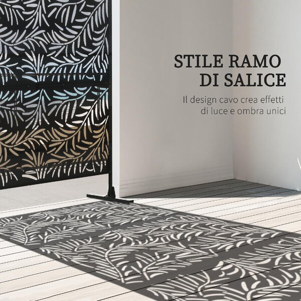 VivaGarden Paravento da Esterno in Acciaio con Motivi a Salice e 2 Piedini 122x45x198 cm colore Nero