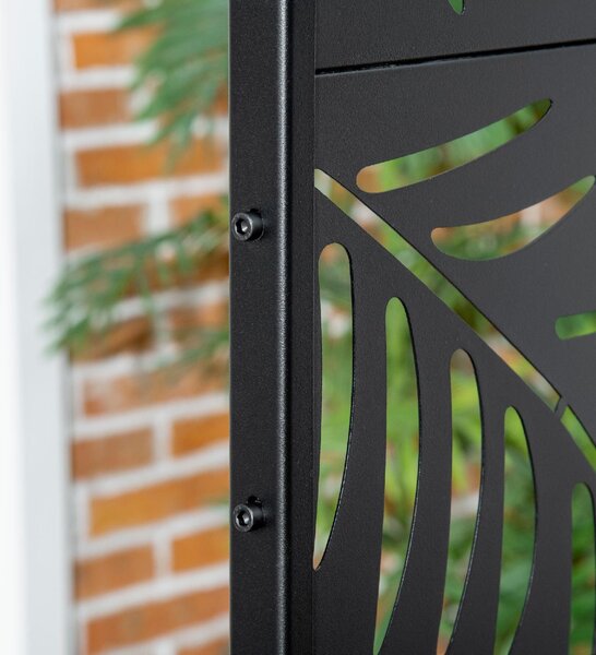 VivaGarden Paravento da Esterno in Acciaio con Motivi a Salice e 2 Piedini 122x45x198 cm colore Nero