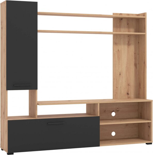 DecHome Parete Attrezzata Moderna 2 Ante 4 Vani Giorno 3 Ripiani Dimensioni 168,5x35x157 cm colore Rovere/Nero