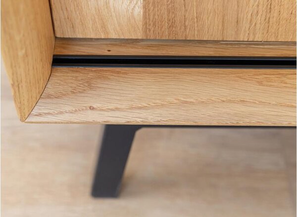 Credenza in legno massello naturale con vetro grafite con portabottiglie