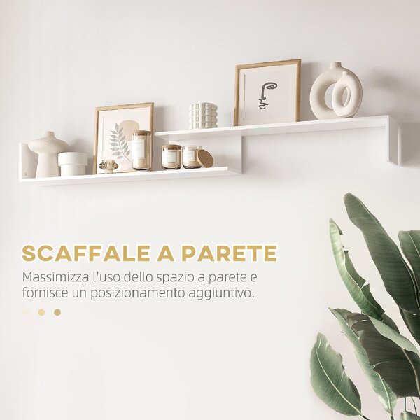 DecHome Parete Attrezzata Moderna Mobile TV + 1 Mensola in Legno Dimensioni 153,6x25x42 cm colore Bianco e Legno
