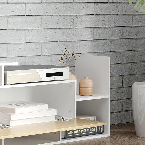 DecHome Parete Attrezzata Moderna Mobile TV + 1 Mensola in Legno Dimensioni 153,6x25x42 cm colore Bianco e Legno