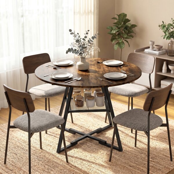 HOMCOM Tavolo da pranzo 4 posti, 100 cm rotondo, cucina industriale, ripiano portaoggetti, marrone rustico. | Aosom Italy