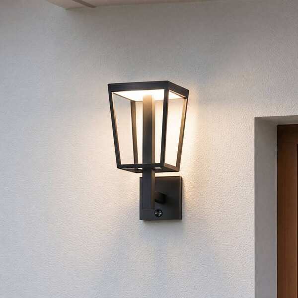 Applique da esterni LED Lucande Lynx, 35,5 cm, nera, con sensore Lynx, Nero, Metallo, Moderno, Applique da esterni