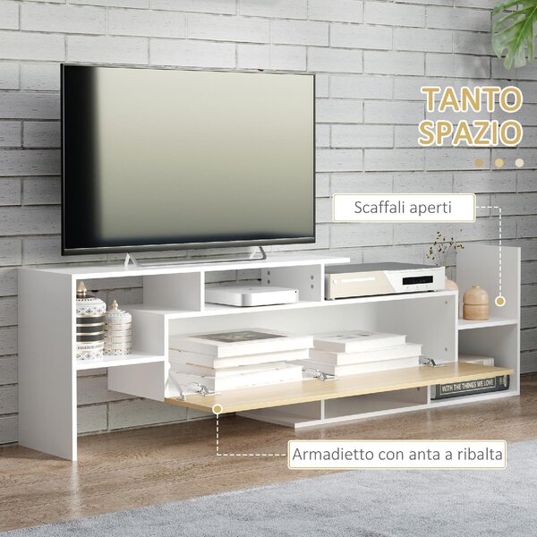 DecHome Parete Attrezzata Moderna Mobile TV + 1 Mensola in Legno Dimensioni 153,6x25x42 cm colore Bianco e Legno