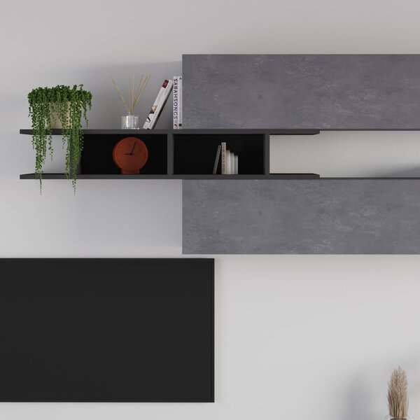 DecHome Parete Attrezzata Moderna Mobile TV + 3 Mobili a Parete Dimensioni 206x40x250 cm colore Cemento - Venus