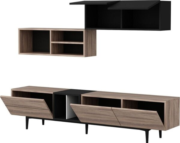 DecHome Parete Attrezzata Moderna Mobile TV + 2 Mobili a Parete Dimensioni 195x37x45 cm colore Rovere e Antracite - Diany