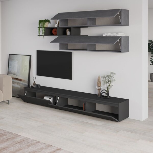 DecHome Parete Attrezzata Moderna Mobile TV + 3 Mobili a Parete Dimensioni 206x40x250 cm colore Cemento - Venus