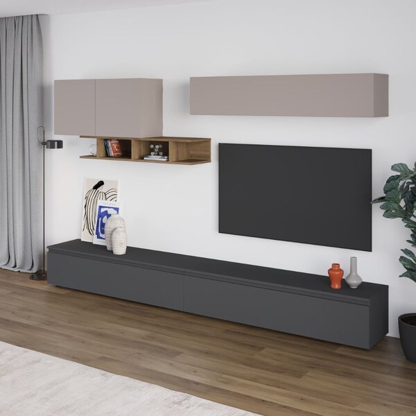 DecHome Parete Attrezzata Moderna Mobile TV + 2 Mobili a Parete Dimensioni 300x186 cm colore Antracite - Monica