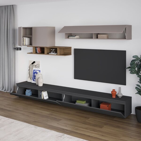 DecHome Parete Attrezzata Moderna Mobile TV + 2 Mobili a Parete Dimensioni 300x186 cm colore Antracite - Monica