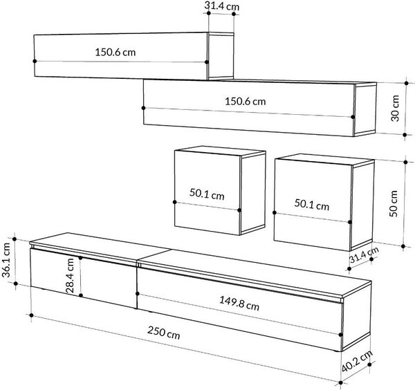 DecHome Parete Attrezzata Moderna Mobile TV + 4 Mobili a Parete Dimensioni 186x40x250 cm colore Noce e Tortora - Licia