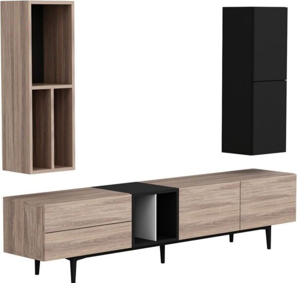 DecHome Parete Attrezzata Moderna Mobile TV + 2 Mobili a Parete Dimensioni 195x37x45 cm colore Rovere e Antracite - Diany