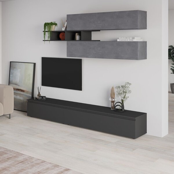 DecHome Parete Attrezzata Moderna Mobile TV + 3 Mobili a Parete Dimensioni 206x40x250 cm colore Cemento - Venus