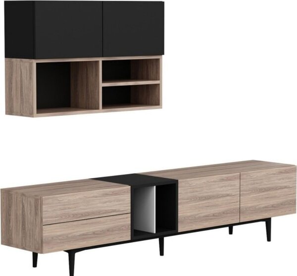 DecHome Parete Attrezzata Moderna Mobile TV + 2 Mobili a Parete Dimensioni 195x37x45 cm colore Rovere e Antracite - Diany