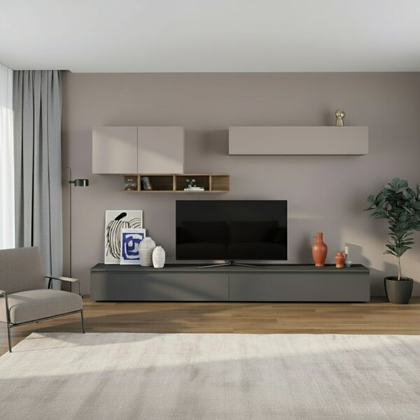 DecHome Parete Attrezzata Moderna Mobile TV + 2 Mobili a Parete Dimensioni 300x186 cm colore Antracite - Monica