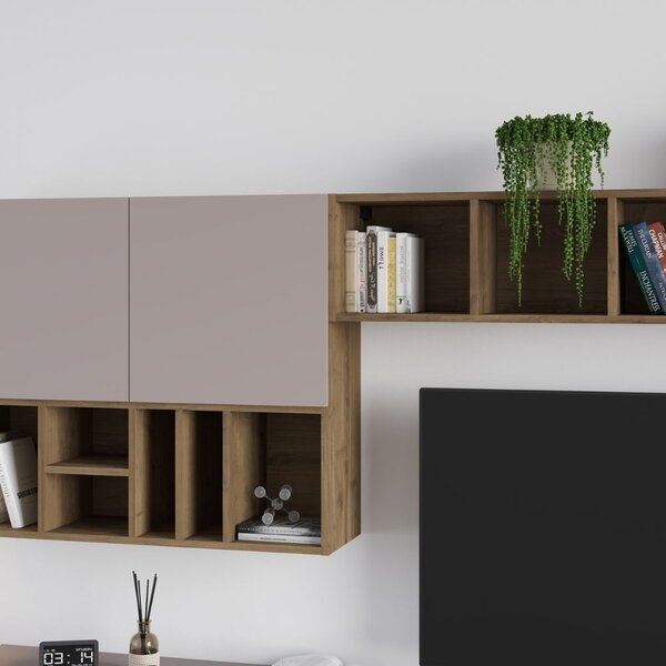DecHome Parete Attrezzata Moderna Mobile TV + 4 Mobili a Parete Dimensioni 192x32,5x300 cm colore Tortora e Noce - Big
