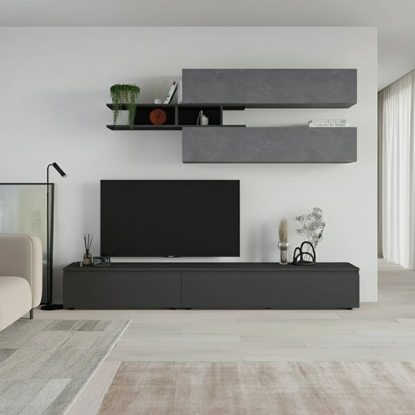 DecHome Parete Attrezzata Moderna Mobile TV + 3 Mobili a Parete Dimensioni 206x40x250 cm colore Cemento - Venus
