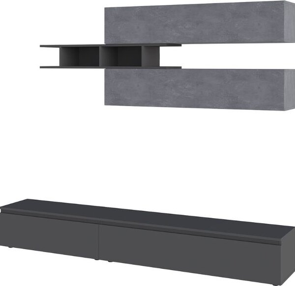 DecHome Parete Attrezzata Moderna Mobile TV + 3 Mobili a Parete Dimensioni 206x40x250 cm colore Cemento - Venus