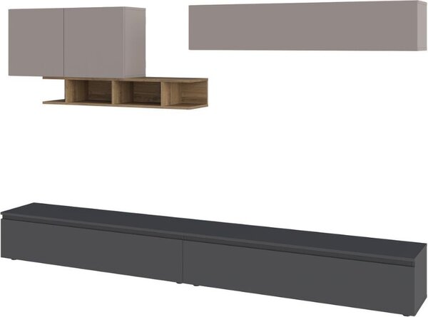 DecHome Parete Attrezzata Moderna Mobile TV + 2 Mobili a Parete Dimensioni 300x186 cm colore Antracite - Monica