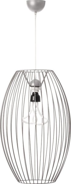Lampada a sospensione Padiro, 34 x 34 x 55 cm, color argento, realizzata in filo di acciaio, con diffusore a forma di cavo allungato