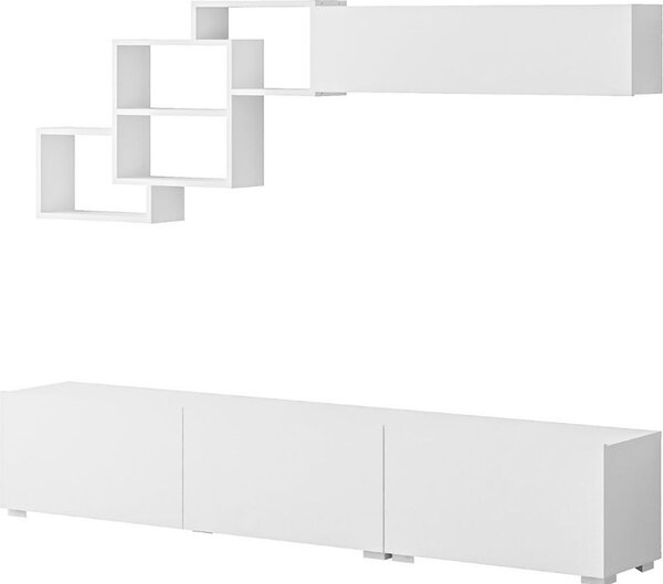 DecHome Parete Attrezzata Moderna Mobile TV + Mobile a Parete Dimensioni 210x35x39 cm colore Bianco - Free