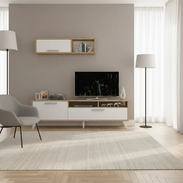 DecHome Parete Attrezzata Moderna Mobile TV + Mobile a Parete Dimensioni 180x35x47 cm colore Rovere - Slim