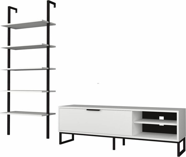 DecHome Parete Attrezzata Moderna Mobile TV + Libreria 5 Ripiani Dimensioni 140x45x30 cm colore Bianco e Ghisa - Way