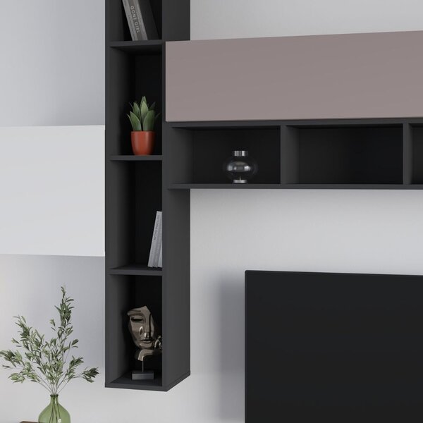 DecHome Parete Attrezzata Moderna Mobile TV + 4 Mobili a Parete Dimensioni 205x40x275 cm colore Noce Antracite Bianco Tortora - Fashion