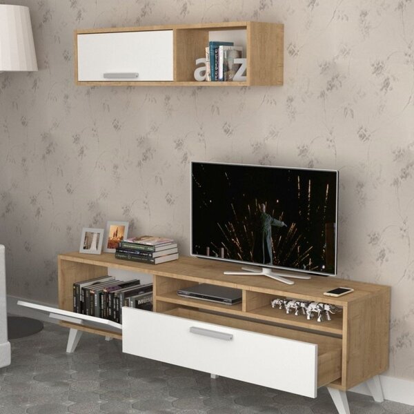 DecHome Parete Attrezzata Moderna Mobile TV + Mobile a Parete Dimensioni 180x35x47 cm colore Rovere - Slim