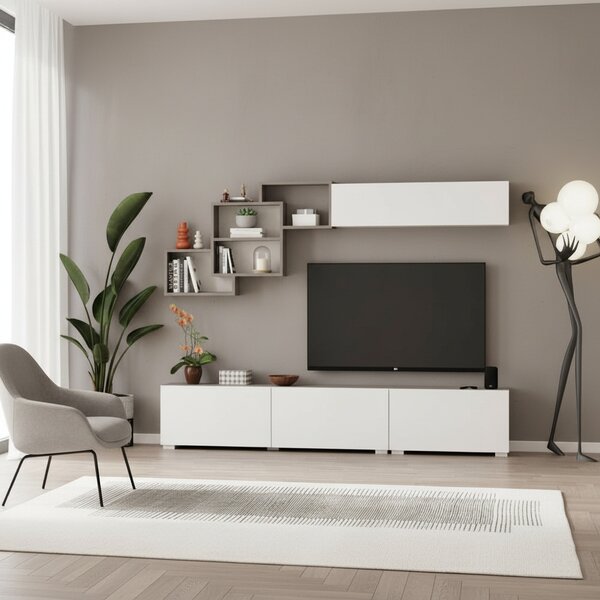 DecHome Parete Attrezzata Moderna Mobile TV + Mobile a Parete Dimensioni 210x35x39 cm colore Mocha e Bianco - Free