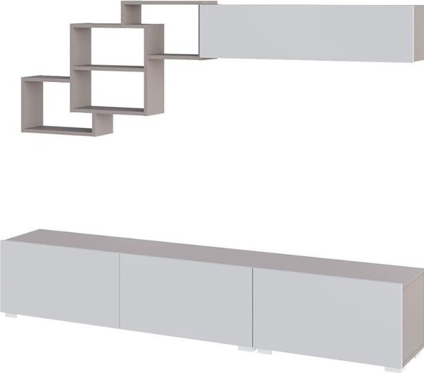 DecHome Parete Attrezzata Moderna Mobile TV + Mobile a Parete Dimensioni 210x35x39 cm colore Mocha e Bianco - Free