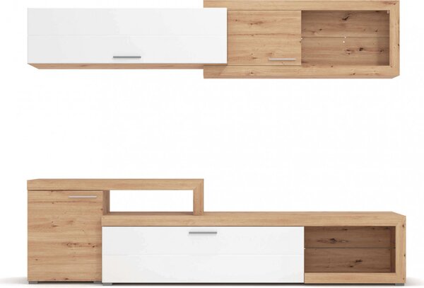 DecHome Parete Attrezzata Moderna Mobile TV + Mobile a Parete Dimensioni 248,5x41,5x201 cm colore Rovere Bianco