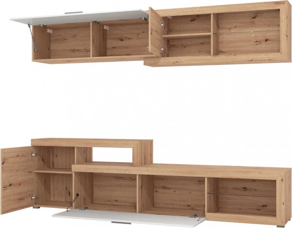 DecHome Parete Attrezzata Moderna Mobile TV + Mobile a Parete Dimensioni 248,5x41,5x201 cm colore Rovere Bianco