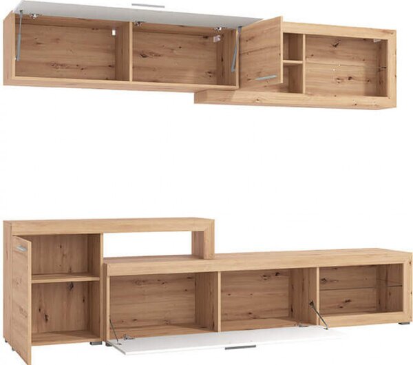 DecHome Parete Attrezzata Moderna Mobile TV + Mobile a Parete Dimensioni 248,5x41,5x201 cm colore Rovere Bianco