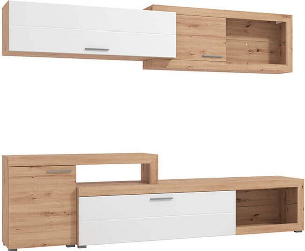 DecHome Parete Attrezzata Moderna Mobile TV + Mobile a Parete Dimensioni 248,5x41,5x201 cm colore Rovere Bianco