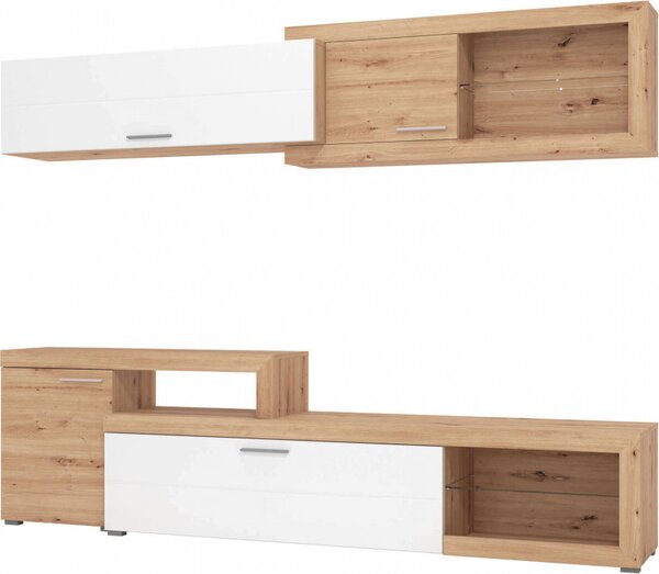 DecHome Parete Attrezzata Moderna Mobile TV + Mobile a Parete Dimensioni 248,5x41,5x201 cm colore Rovere Bianco