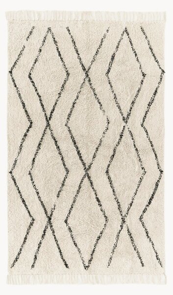 Tappeto boho in cotone fatto a mano con motivo a rombi e frange Bina