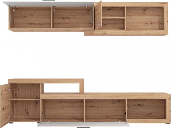 DecHome Parete Attrezzata Moderna Mobile TV + Mobile a Parete Dimensioni 248,5x41,5x201 cm colore Rovere Bianco