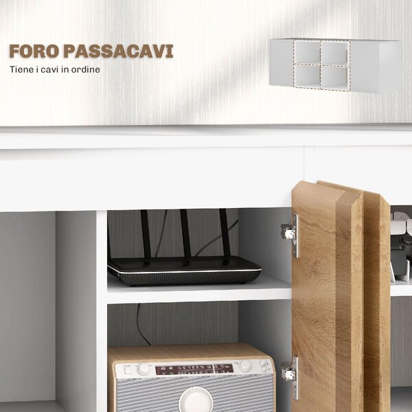 DecHome Parete Attrezzata Moderna Mobile TV + Mobile a Parete in Legno Dimensioni 120x41x43,3 cm colore Bianco e Legno