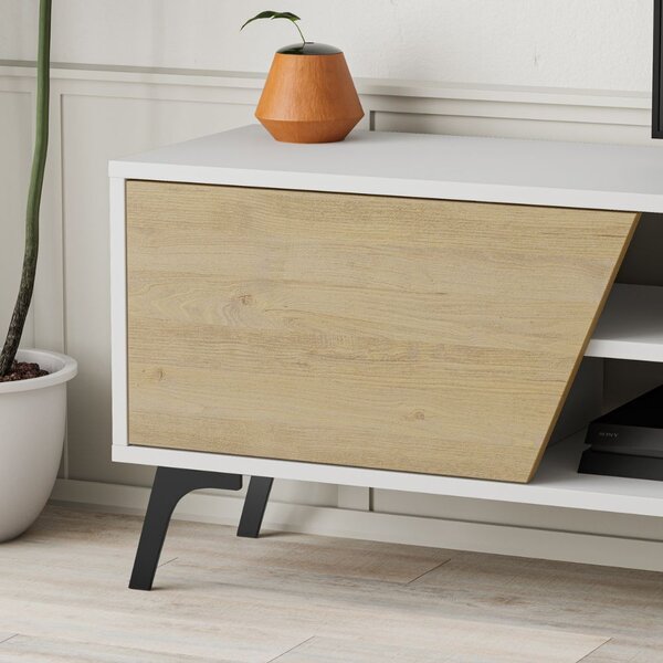 DecHome Parete Attrezzata Moderna Mobile TV + Mobile a Parete Dimensioni 48x35,60x180 cm colore Bianco - Fiona