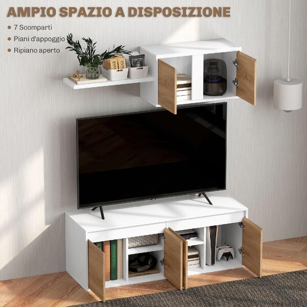 DecHome Parete Attrezzata Moderna Mobile TV + Mobile a Parete in Legno Dimensioni 120x41x43,3 cm colore Bianco e Legno