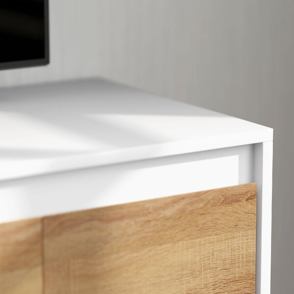 DecHome Parete Attrezzata Moderna Mobile TV + Mobile a Parete in Legno Dimensioni 120x41x43,3 cm colore Bianco e Legno