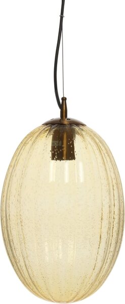 Lampada a sospensione Padiro, 23 x 23 x 36 cm, color ambra, realizzata in vetro. Vetro ovale con texture fine. Attacco E27
