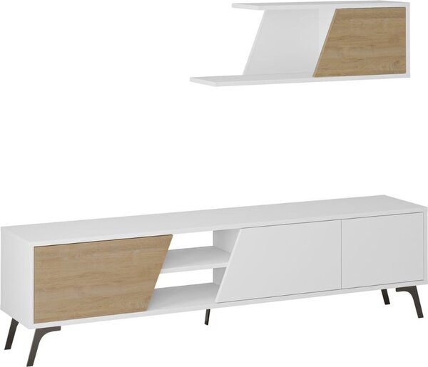 DecHome Parete Attrezzata Moderna Mobile TV + Mobile a Parete Dimensioni 48x35,60x180 cm colore Bianco - Fiona