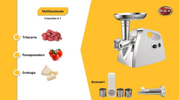 R.G.V. Passapomodoro elettrico Spremipomodoro Tritacarne Potenza 550 watt colore Bianco - 110250 Duetto Plus