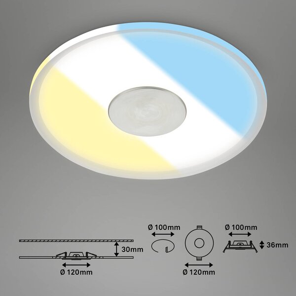 Briloner Plafoniera a incasso LED 748 IP44 CCT Interruttore Ø 12cm