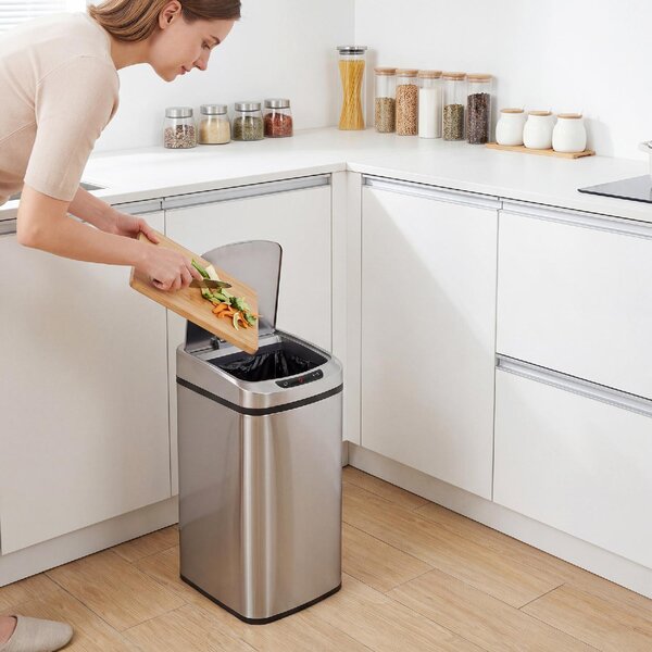 DecHome Pattumiera 12L a Infrarossi con Secchio Rimovibile in Acciaio Inox, ABS e PP 28x22x41 cm colore Argento