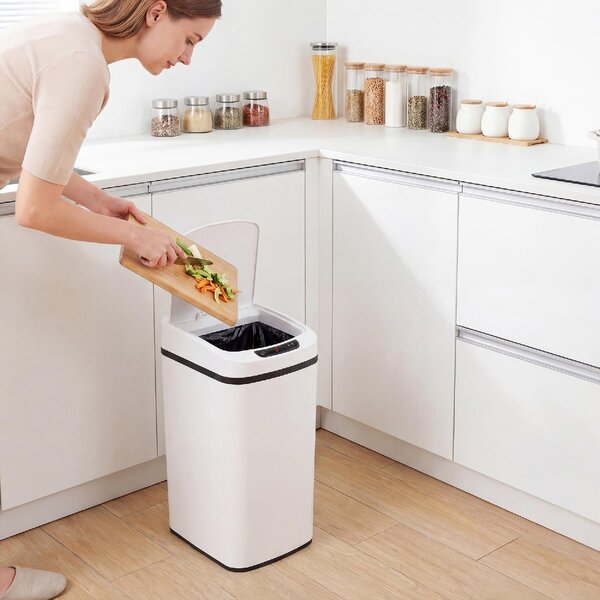 DecHome Pattumiera 12L a Infrarossi con Secchio Rimovibile in Acciaio Inox, ABS e PP 28x22x41 cm colore Bianco